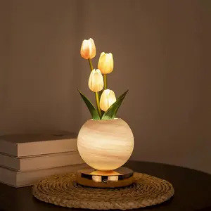 USB Rechargeable Tulip Night Light - Artificial Flower Table Lamp, Cozy Bedside Ambient Lamp for Bedroom, Home Decor