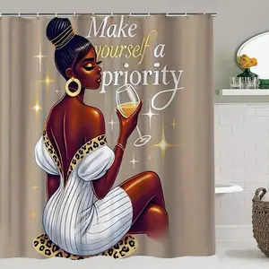 1/4pcs African American Women Bath Curtain Set, Shower Curtain Sets, Bathroom Accessory, Waterproof Shower Curtains with 12 Hooks, Non-Slip Bathroom Rugs, Toilet U-Shaped Mat