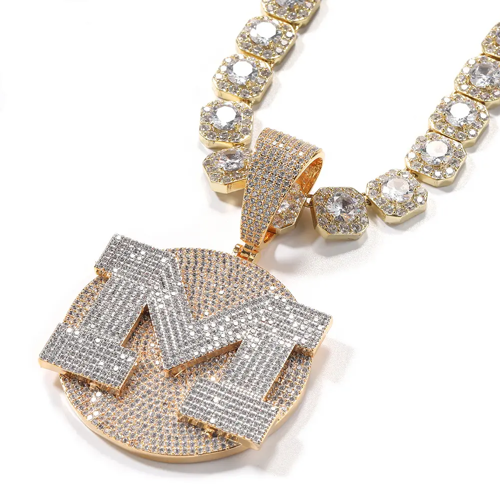 Custom Initial Necklace for Men, Personalized Iced Out A-Z Letter Pendant, Hip Hop Streetwear Jewelry with 24-inch CZ Rope Chain, S