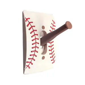 Baseball Light Switch Cover with Handle,Curved Plate with Red Stitch Pattern, Fits Standard Toggle Switches, 4.7"× 3"× 0.6", Sports Themed Wall Décor for Kids’ Bedrooms, Playrooms,Gift（Yellow coverBat handle)
