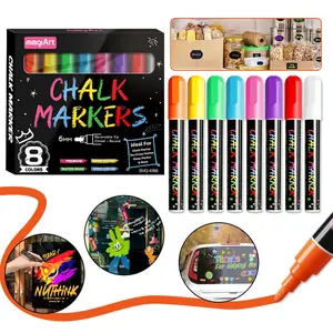 8-Color Neon Liquid Chalk Markers, Erasable Dry & Wet Wipe Pens with Reversible Tips, Chalk Markers for Chalkboard Markers Car Window, Auto, Mirror, Poster, Bistro