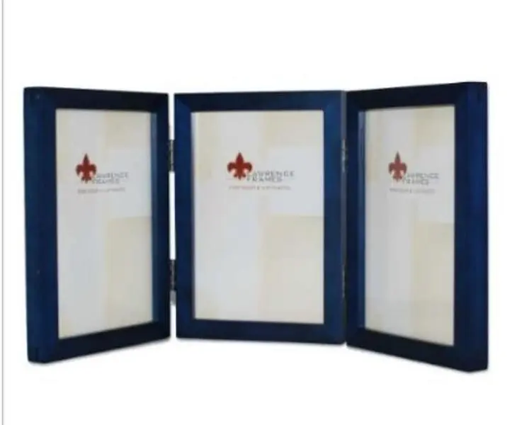 Lawrence Frames 5x7 Hinged Triple Blue Wood Picture Frame - Gallery Collection, Wall Mount, Easel Back, Galleries Use, Joined Corners with Spline Joint