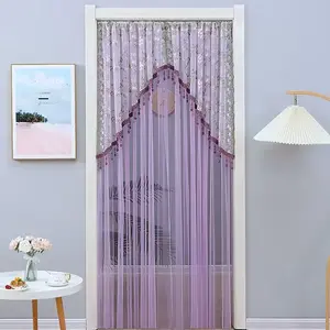 Cottagecore No-Drill Mesh Doorway Screen, Vintage French Floral Lace Half Curtain for Bedroom, Renter Friendly Anti-Bug Decor
