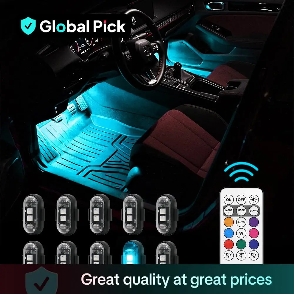 Remote Control Car Footwell Light, USB Rechargeable RGB LED Dashboard Light, Waterproof Interior Car Lighting Accessories, LED Car Lights for Cars, Mo