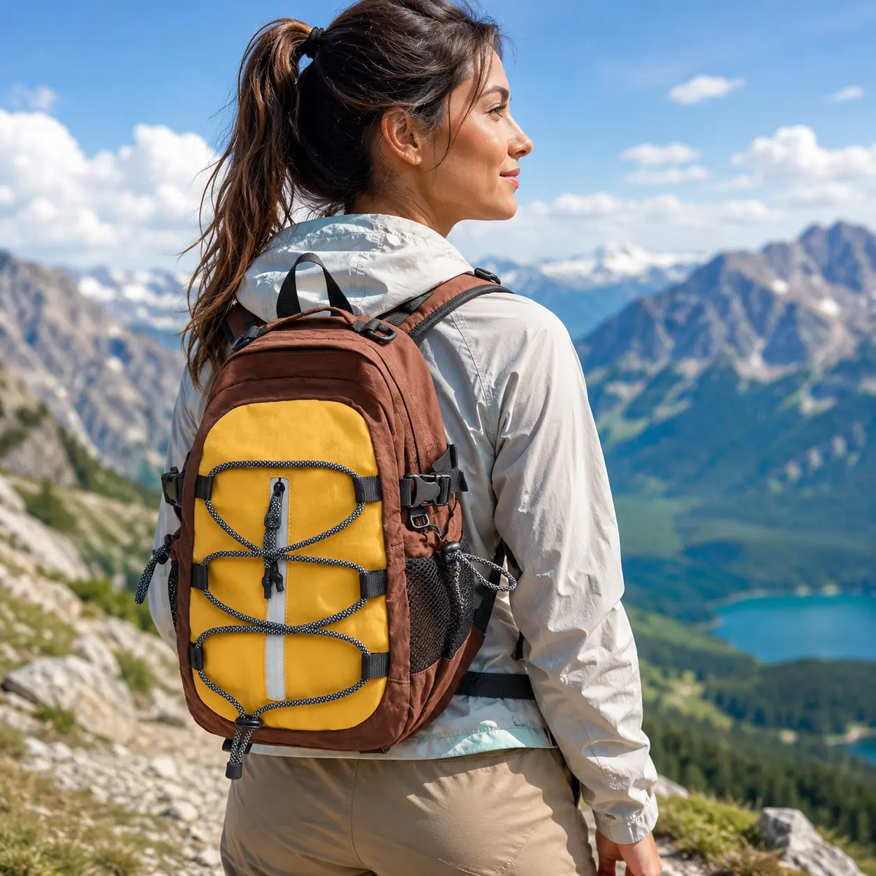 Lightweight Hiking Backpack, Outdoor Daypack with Front Bungee Cord, Side Mesh Pockets and Breathable Shoulder Straps for Travel Camping Daily Use