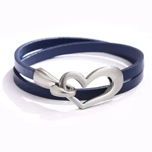 Tenghong2021 Women's Heart Leather Wrap Stackable Bracelets