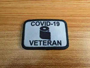 Toilet paper shortage veteran white 2"x3" removable morale patch with hook and loop backing