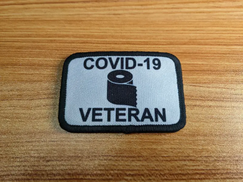 Toilet paper shortage veteran white 2"x3" removable morale patch with hook and loop backing