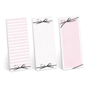 Coquette Bow Tall Sticky Note Assortment/Set of 3 Cute Pink Striped Pads / 3" x 8" Daily Task Trackers / 50 Sheets Per Pad/Made in USA