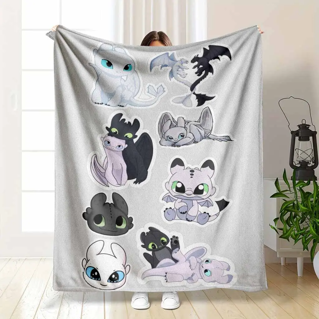 How to Train Your Dragon Toothless and Light Fury Flannel Blanket Kawaii Chibi Night Fury Print Soft Warm Cozy Lightweight Throw for Sofa Bedroom Kids Room Movie Fan Gift