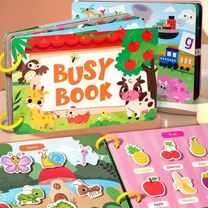 Quiet Sticker Book, Educational Toy Material Pack, Reusable Farm Alphabet Cognitive DIY Magic Tear-Resistant Early Learning Book