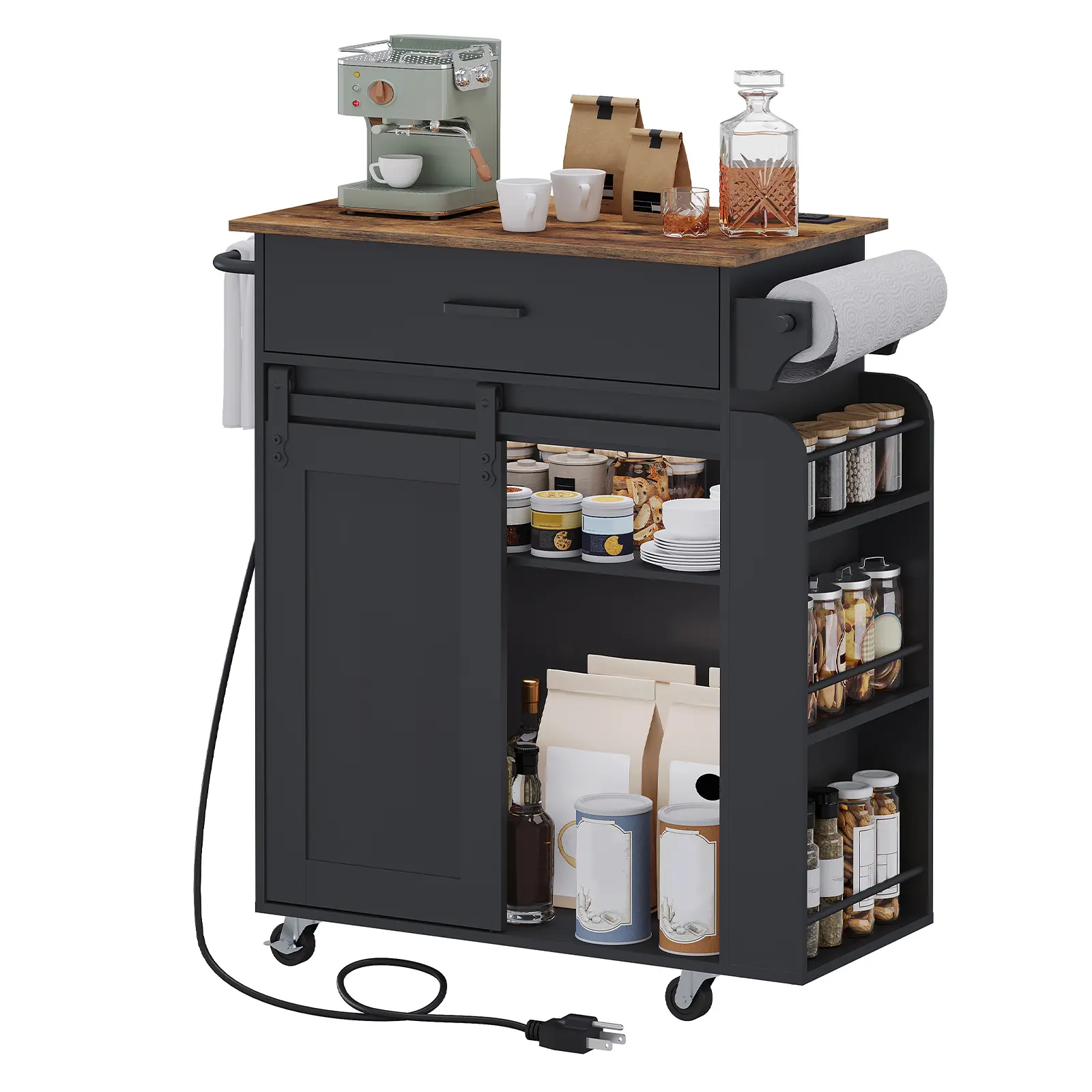 YATINEY Kitchen Island with Storage, Kitchen Storage Cabinets with Charging Station, Kitchen Island on Wheels, Rolling Island Table with Sliding Cabinet Door, Black and Rustic Brown #SummerVibes#DealsforYouDays #SummerGarden