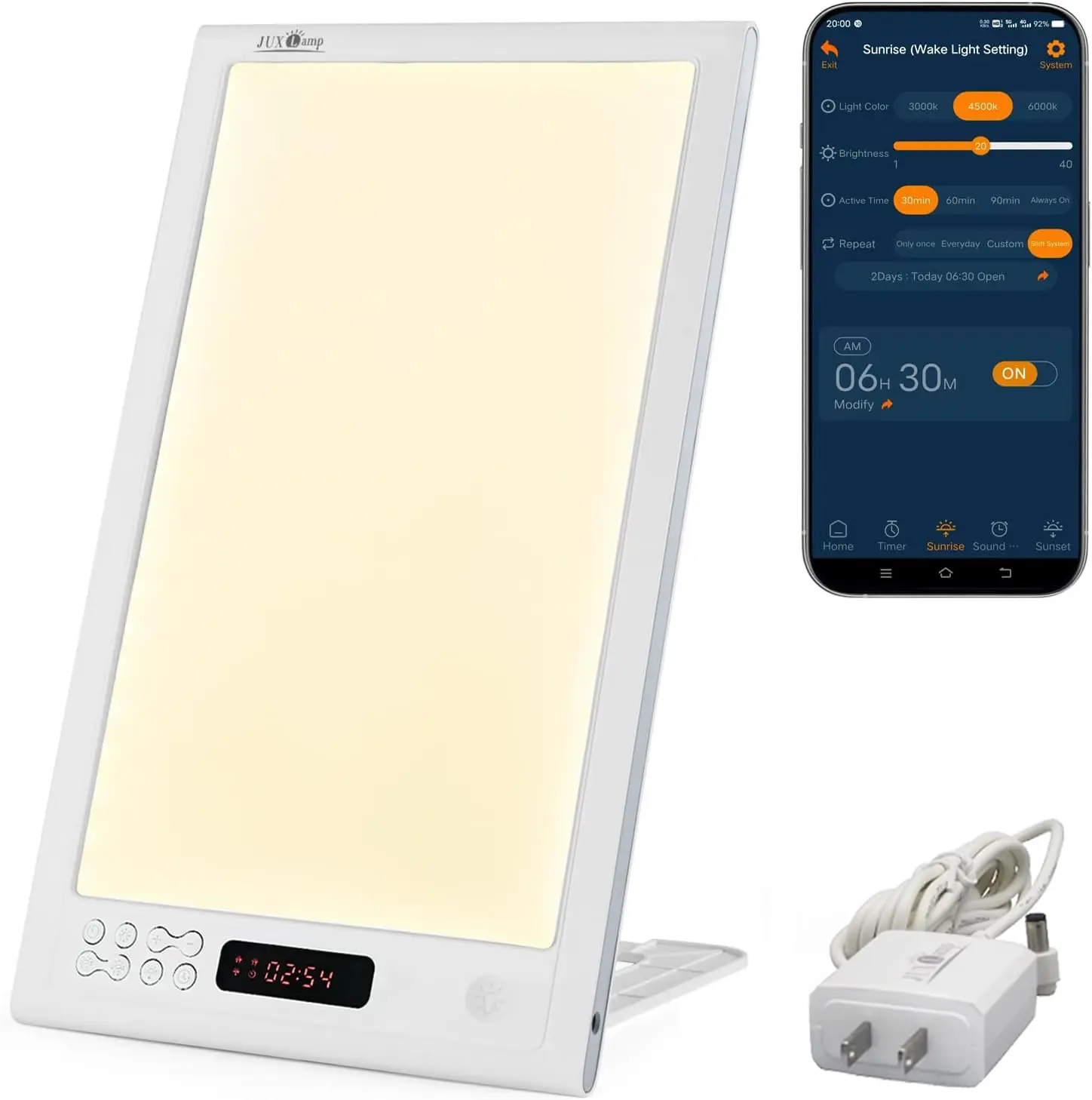 Light Therapy Sunrise Wake-up Lamp with APP Control, 12000lux Full Spectrum UV-Free Light Alarm Clock, 3 Color Options, Restorative Strength, Smart Daylight Therapy Lamp for Bedroom Home Use