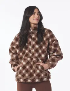 Sherpa Quarter Zip: Espresso Buffalo Plaid