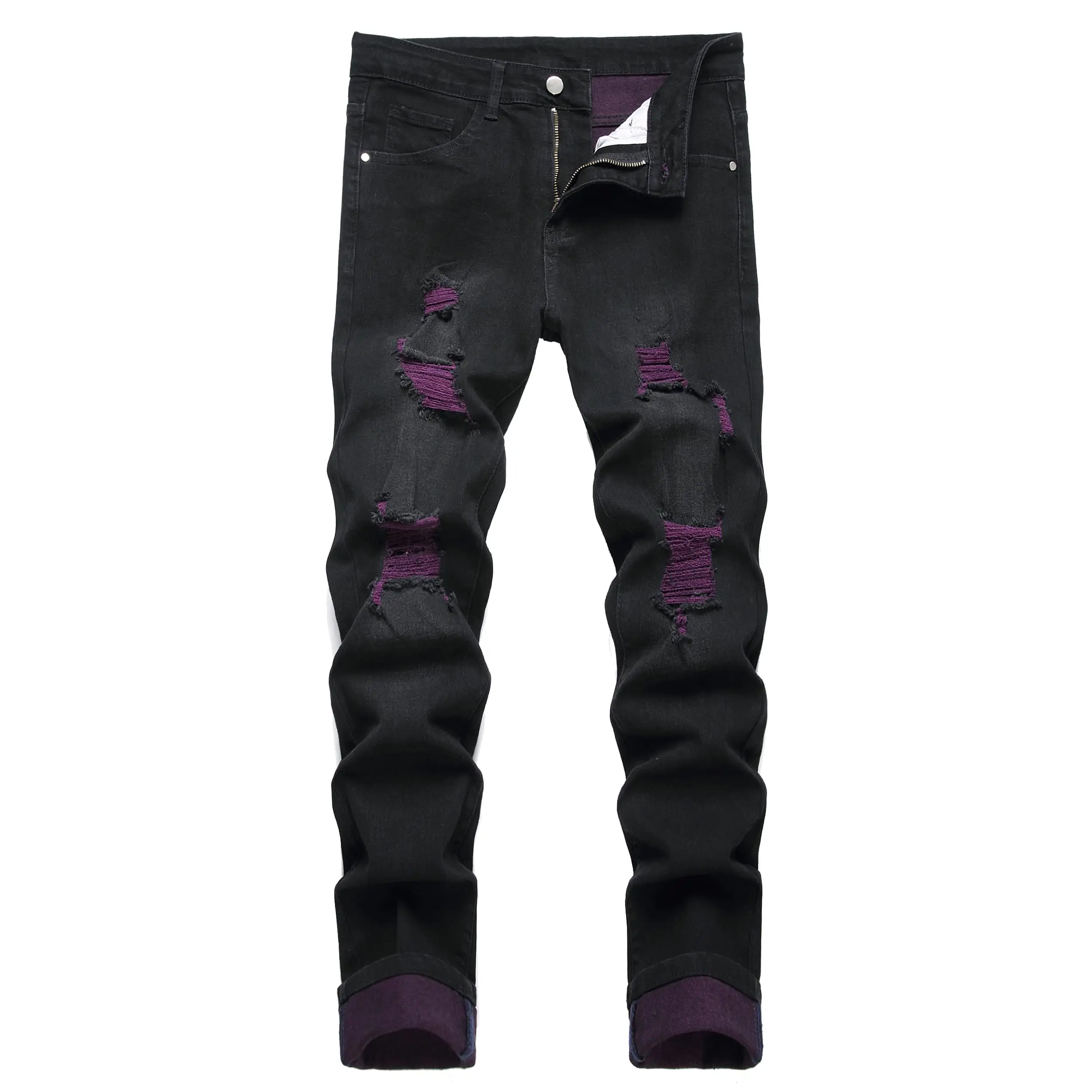 JUNBAOSS Men's Slim Fit Stretch Jeans Colored Ripped Jeans for Men, Casual Fashion Straight Leg Comfort Flex Waist Skinny Denim Pants, Menswear Trouse