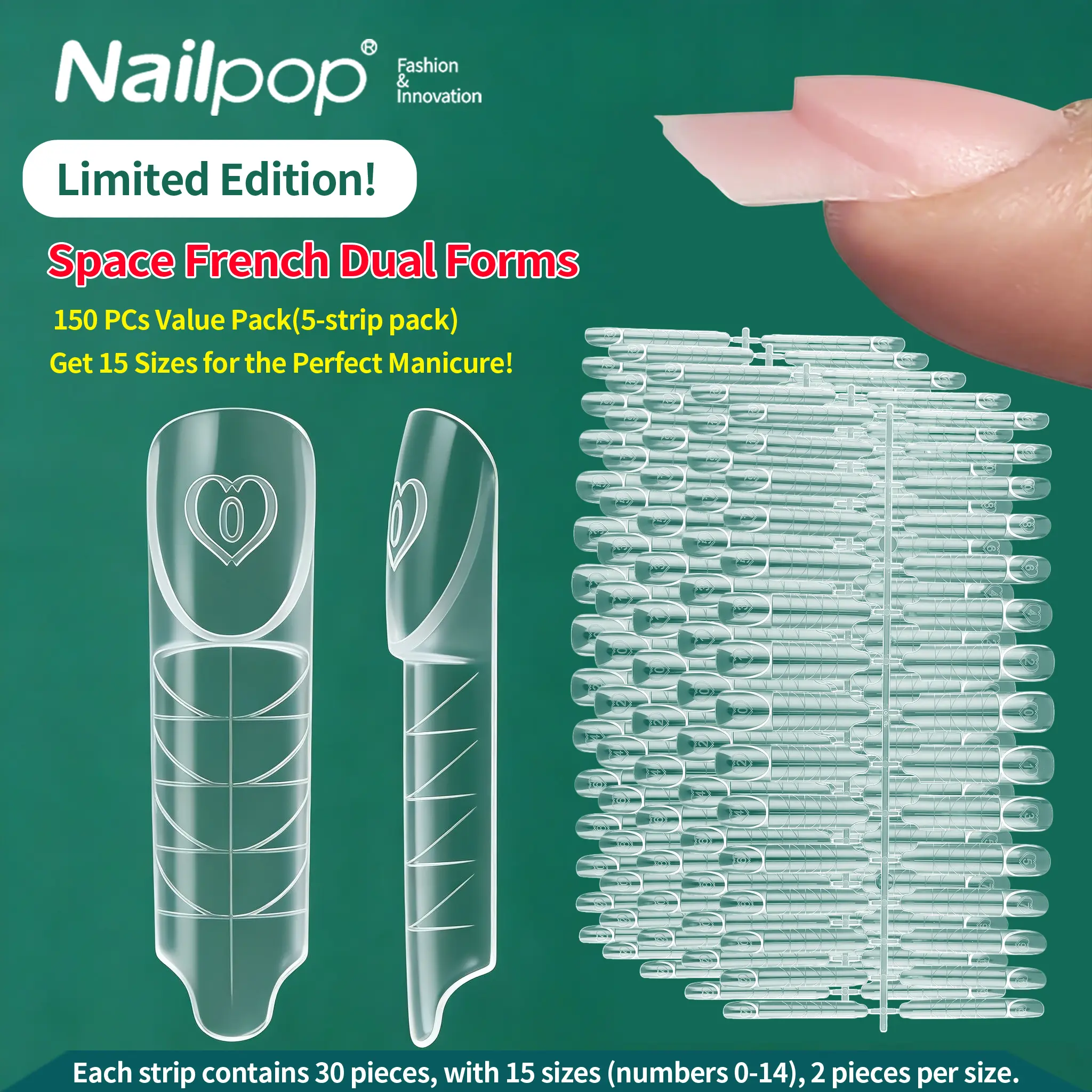 150 Pieces Space French Nail Forms With Guide Lines Transparent PP Material Easy Shape Ideal for Beginners 15 Sizes Salon Quality Manicure Tools Nail Art Supplies Nail Art Products French Tip