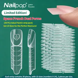 150 Pieces Space French Nail Forms With Guide Lines Transparent PP Material Easy Shape Ideal for Beginners 15 Sizes Salon Quality Manicure Tools Nail Art French Tip