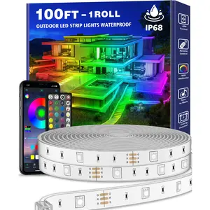 zoegi 100ft Outdoor LED Strip Lights Waterproof,IP68 Outside Led Light Strips Waterproof with Bluetooth App Remote Control,Music Sync RGB Exterior Led Rope Lights,for Balcony,Deck,Roof,Garden,Pool