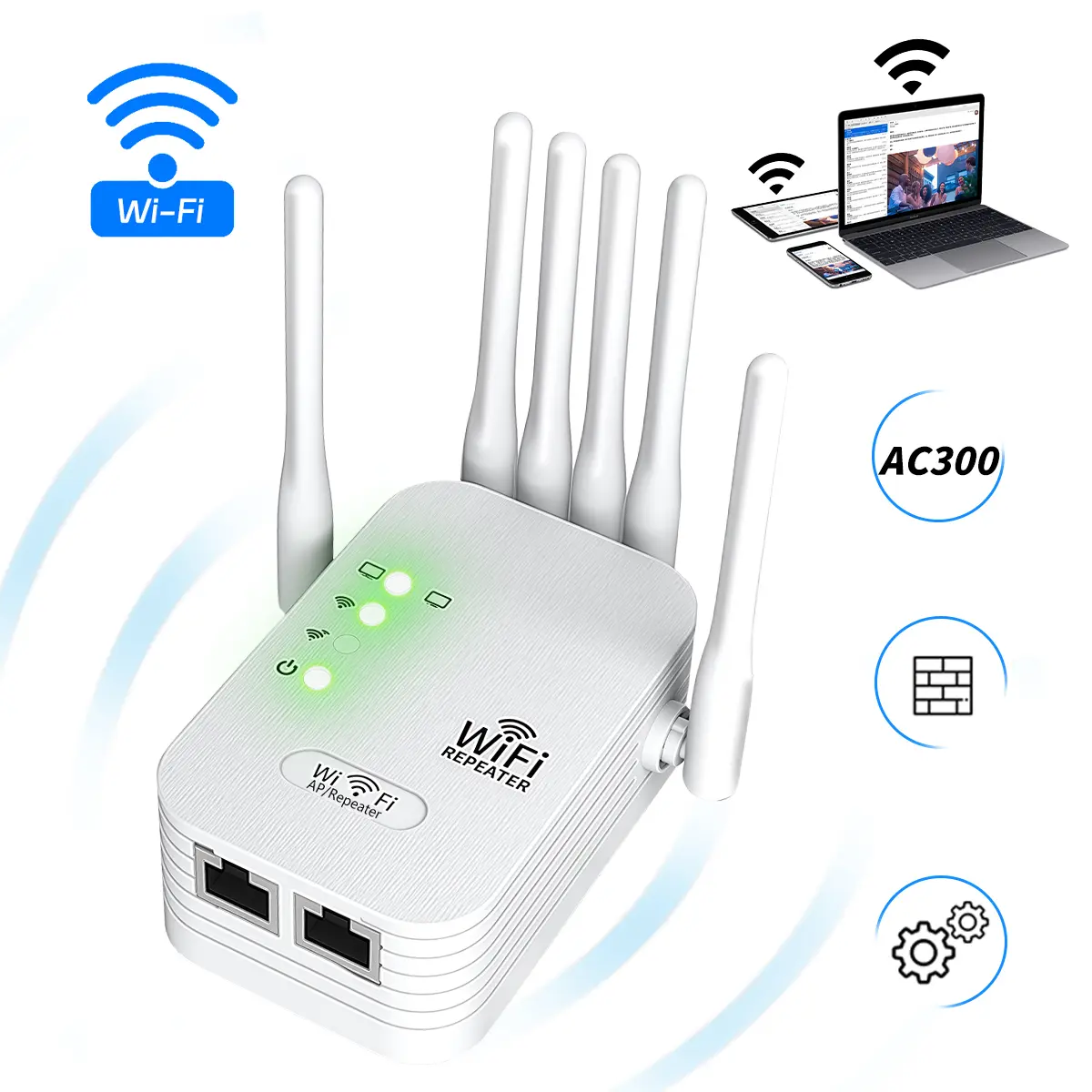 2.4GHz WiFi Extender WiFi Repeater Wireless Signal Booster, Wi Fi Extenders Signal Booster For Home, Covers up to 5000 sq.ft and 50 Devices,Internet Booster with Ethernet Port,Long Range Amplifier,Quick Setup