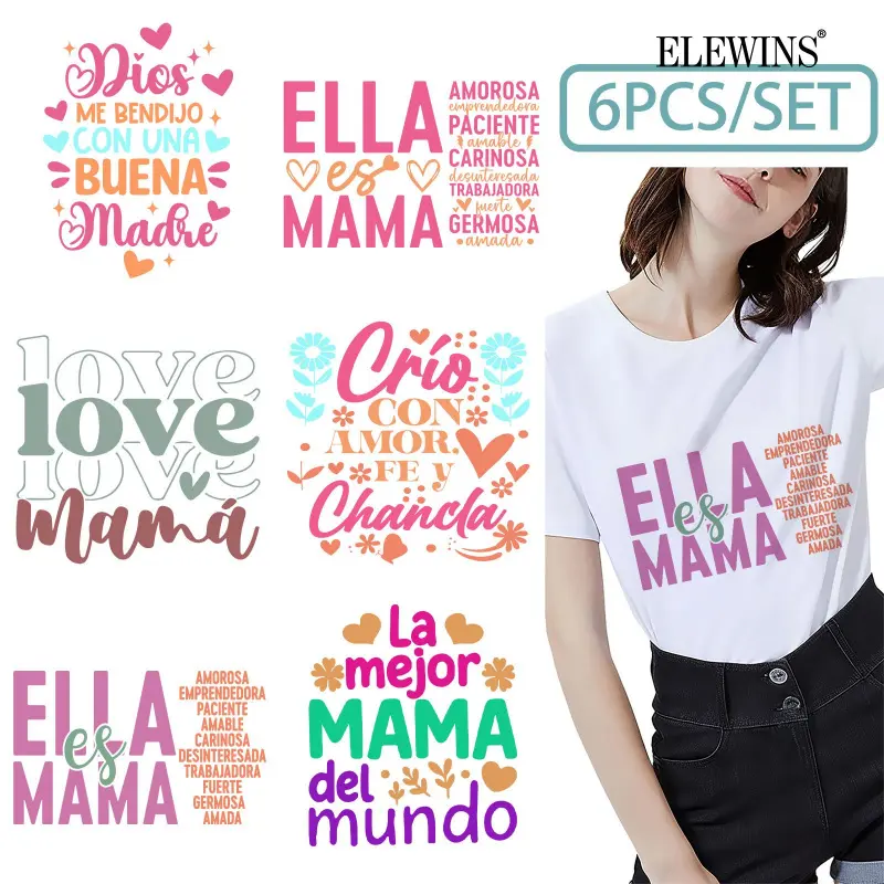 Mother's Day 6 Sheets Gold Foil DTF Transfer Decal for Tshirt Hoodie Jeans Backpack Pillow Machine Washable Reusable DIY Crafts Heat Transfer Vinyl for Adults Diy Material Diy Kit