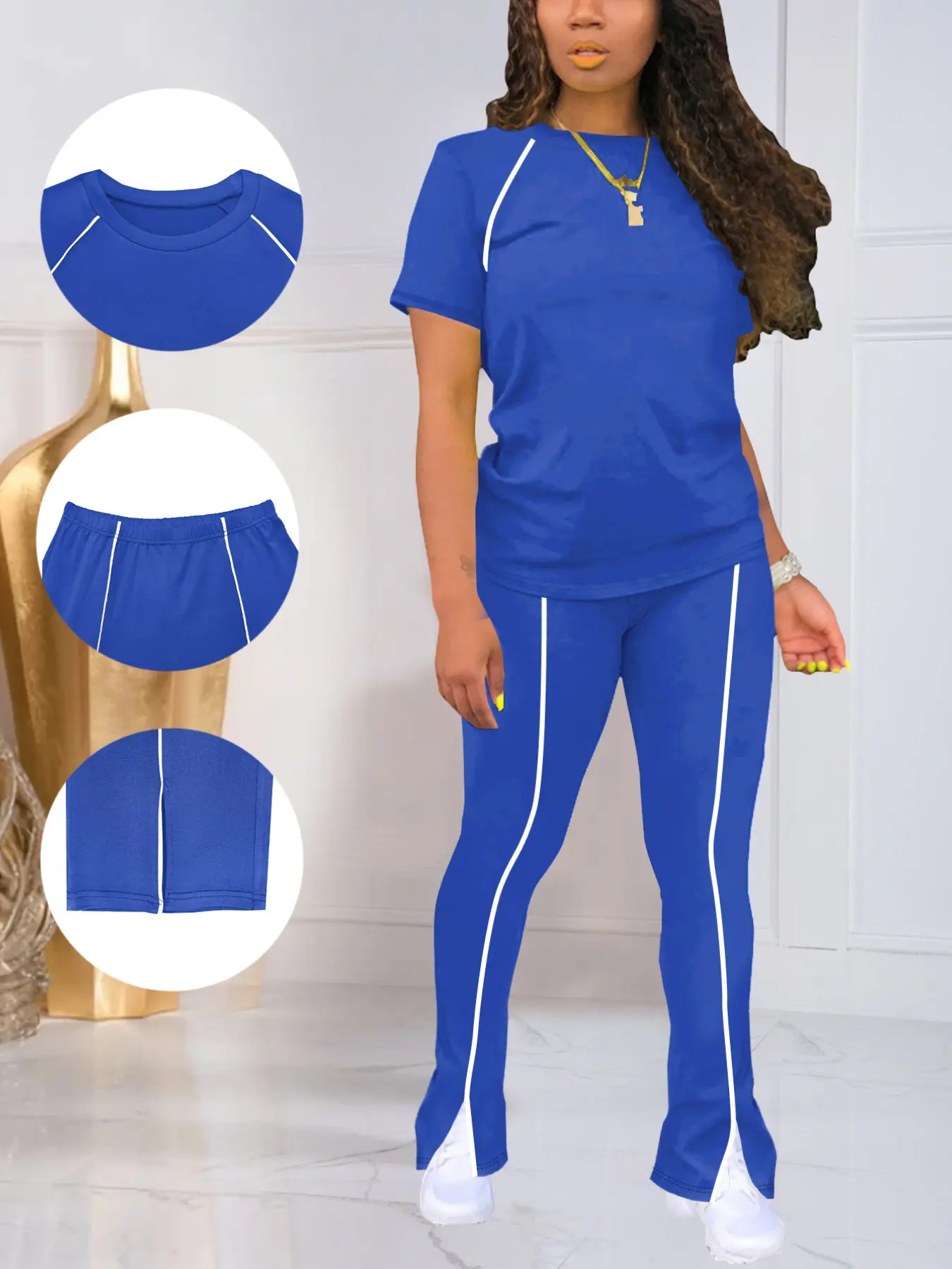 [Plus Size] Women's Spring Summer 2-Piece Set, Basic Simple Fitted, Form Fitting Activewear, Solid Sports Sets, Suitable for Parties Work Casual Sports Wear, Large Size, Workout Sets, Fitted Sportswear Set