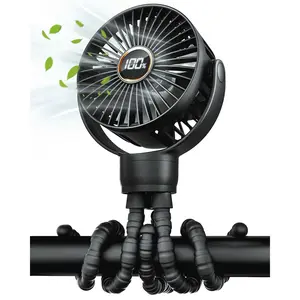 Portable Stroller Fan, 360° Rotating Tripod, Head Detachable, 3 Speed Rechargeable Personal Fans for Home Office & Camping, Clip-On for Stroller, Car Seat, Crib, Travel Fans