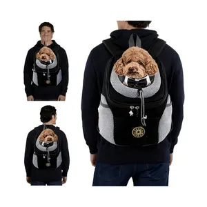 Pet Dog Cat Front Backpack, Breathable Mesh Pet Carrier with Storage Pocket, Adjustable Shoulder Straps & Safety Belt, Size  for 2-44 lbs Small Pets, Travel Pet Backpack for Dogs & Cats