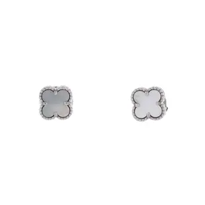 Pre-owned Van Cleef & Arpels Sweet Alhambra Stud Earrings 18K White Gold and Mother of Pearl by Rebag