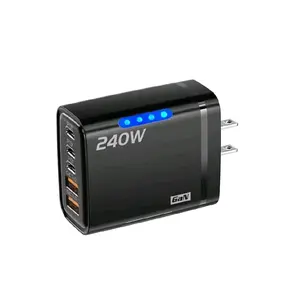 240W GaN 5-in-1 Super Fast Charger - USB-C Power Delivery & QC 3.0 Quick Charge Wall Block - All-in-One Power Station for iPhone, iPad, Samsung Galaxy, Pixel & Laptops - US Plug - Available In Cyber Yellow, Stealth Black, & Arctic White
