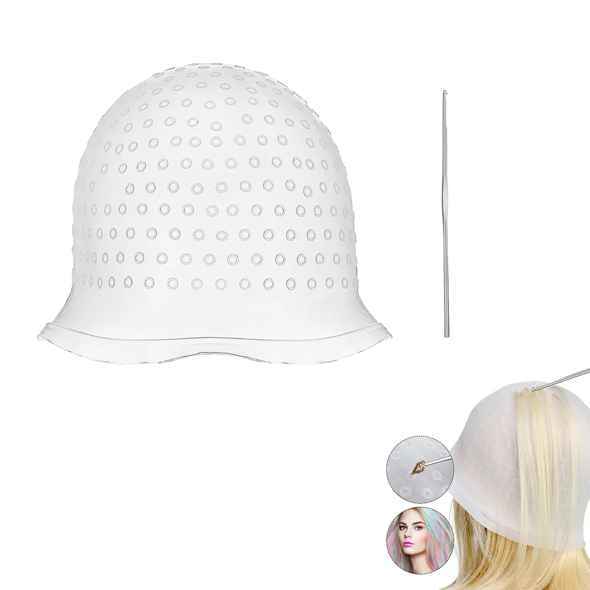 Hair dyeing cap, hair picking cap, hair dyeing tools，Hair Coloring Highlighting Cap, 1 Pieces Silicone Highlight Cap Pull Through Caps Hair Coloring Frosting Cap with Hook, Hair Highlighting Kit Gloves and Brush for Salon Tools Women Men
