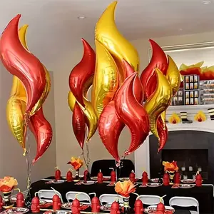 12pcs Giant Flame Balloons, 2 Colors 45.72 Cm Fire Balloons, S-Shaped Aluminum and Gold Firefighter Balloons for Birthday Party Decorations