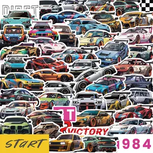 Car Race Pattern Sticker (50pcs/set), Waterproof Self Adhesive Decor Paper, Decor Sticker for Gift Greeting Card Water Bottle Laptop Phone, Ornaments
