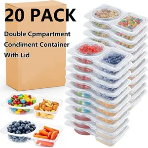 20 Pack Double Compartment Condiment Containers with Lid Disposable Dipping Container Refriged Takeaway Sauce Dip Case Storage for Outdoor Sampling Travel Picnic Take-out