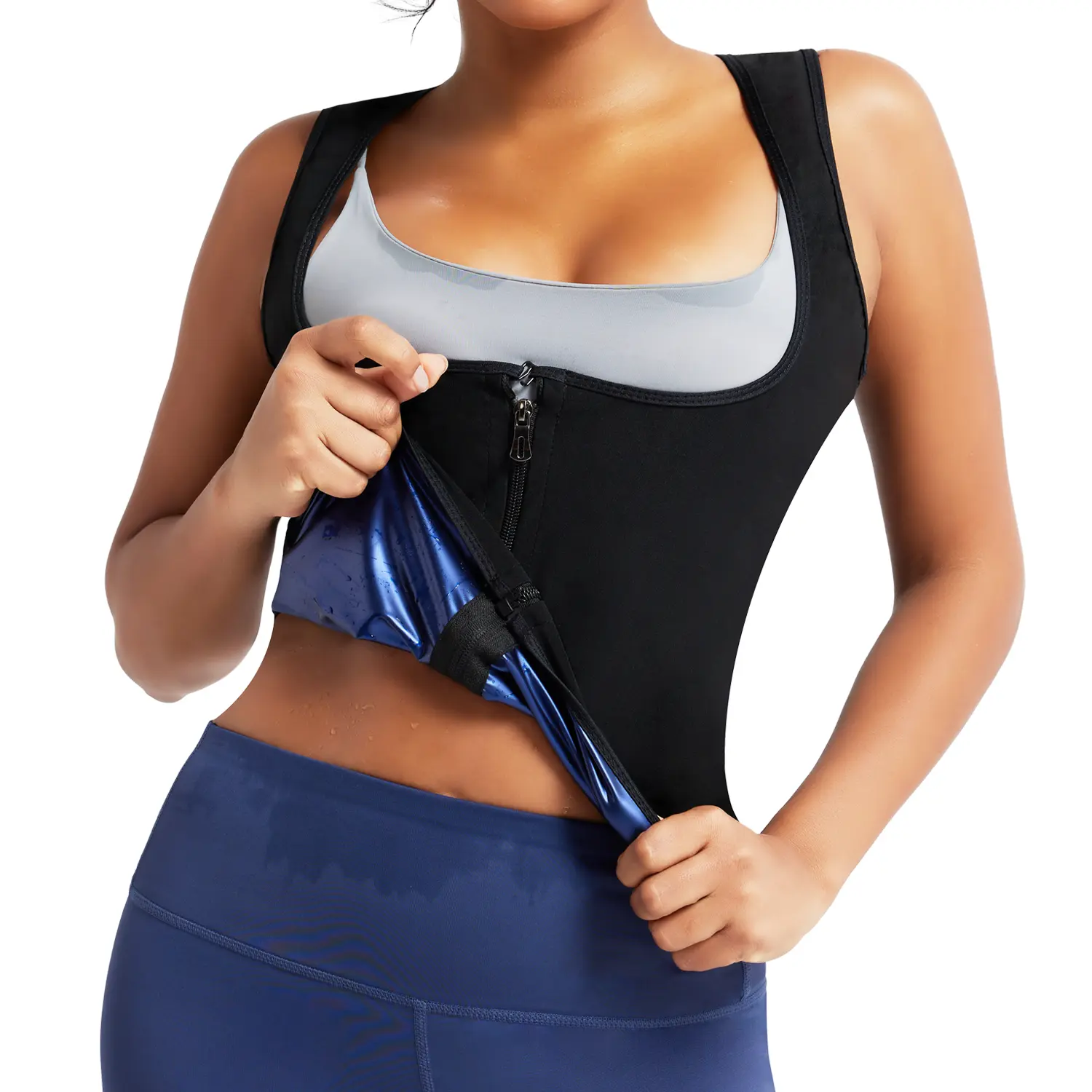 Sauna Suit for Women Waist Trainer Vest Shirt Workout Tank Top Shaper with Zipper, Women's Sports Workout Gym Exercise Clothes, Women Sportswear