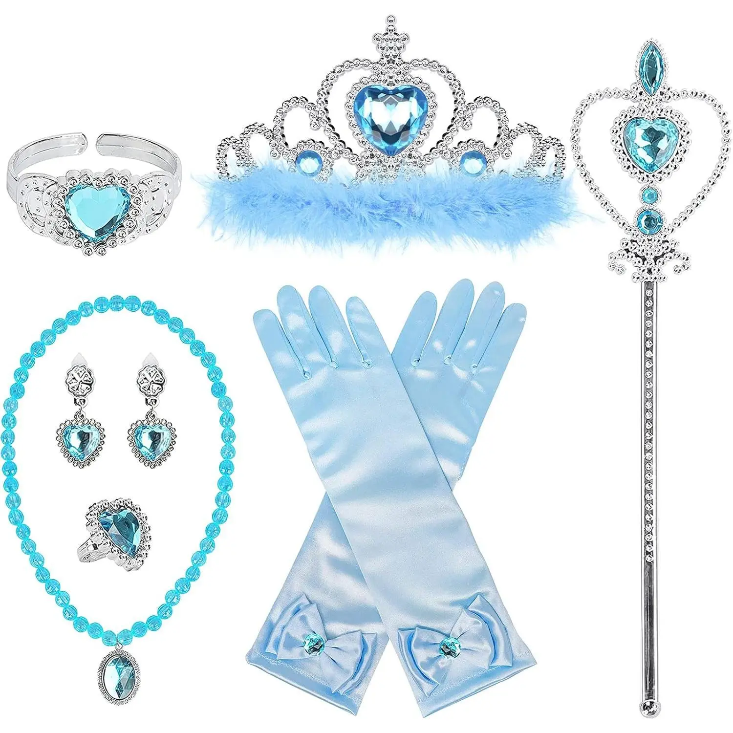 KF5-JLY04 Princess Dress Up Accessories Princess Gloves, 7pcs Dress Up Set  for Toddler Girls with Princess Crown, Wand, Gloves, Necklace, Earrings,  Bracelet and Ring, Costume Toys for 3-6 yr Little Girls -