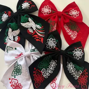 Embroidered Hair Bow- Moño bordado Patria