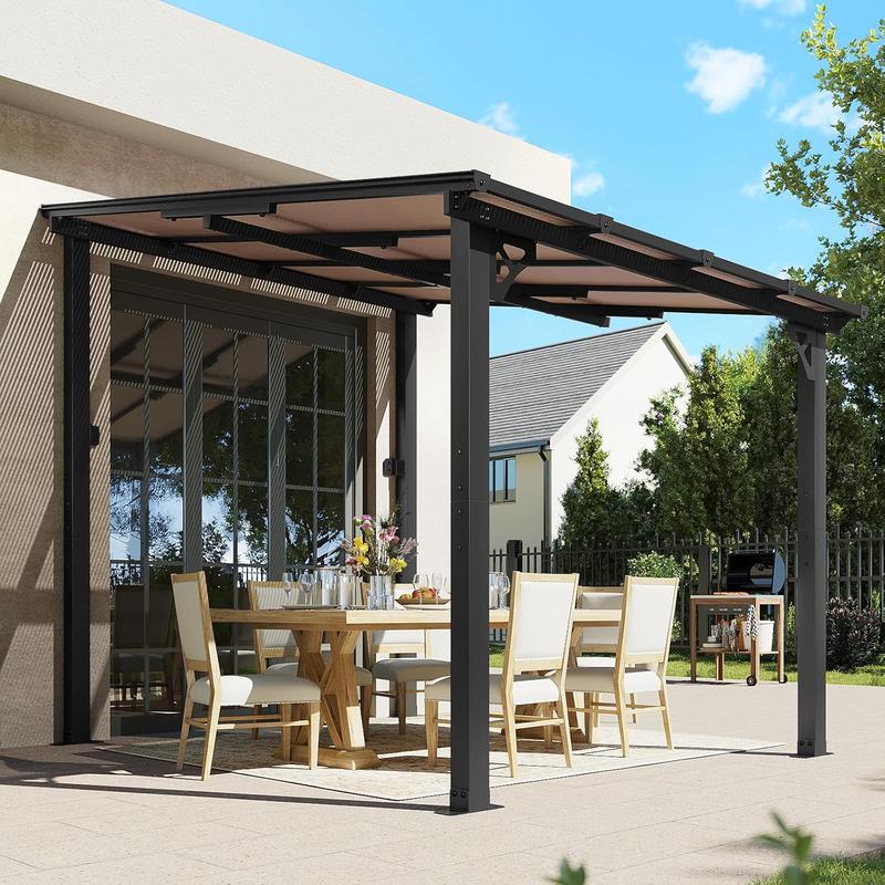 Aoxun 8’x10’ Gazebo Wall Mounted Pergola for Outdoor Patio, Decks, Backyard - Heavy Duty Awnings, Black, Clearance