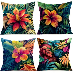 4pcs Tropical Plant Pattern Cushion Covers, Single-Sided Print, Living Room Bedroom Home Decor, Vibrant Tropical Patterns, All-Season Pillow Cases, No Insert Included