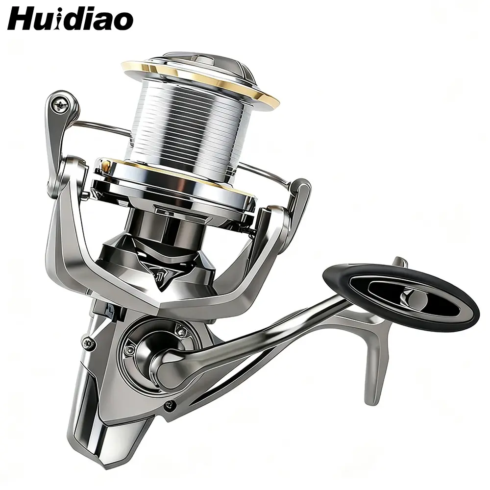 HUIDIAO NGK-II Heavy Duty Spinning Reel 8000-14000 Series Powerful Reel 25KG Max Drag 6+1BB Zero Play Fishing Reel for Long Distance Casting Ultra-Tough CNC Metal Spool/Handle for Surf & Offshore Fishing Fishing Gear Fishing Supplies