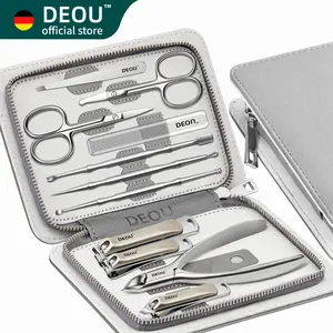 DEOU Professional Nail Set 11 in 1 Stainless Steel Home Care Nail Clippers Men's Luxury Travel Leather Storage Box Women's Beauty Kit Manicure