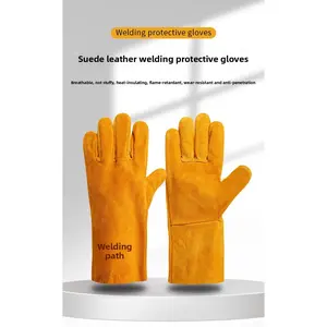 Welding leather gloves Premium wear-resistant extended length double-layer soft anti-scald high-temperature resistant labor protection protective gloves for welding