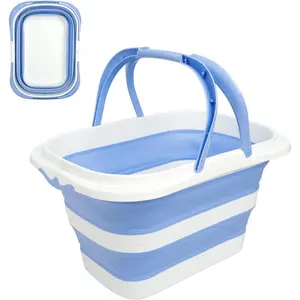 Collapsible Mop Bucket 4.2 Gallon(16L), Space-Saving Foldable Cleaning Bucket with Handle & Hanging Hole for Home, Swimming Pool, Camping, Car Wash & Outdoor(Blue White)