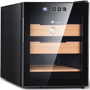 KingChii 48L Electric storage Humidors, Temperature Control Cabinet with Spanish Cedar Wood Shelves & Drawer Hygrometer Gifts for Men (350 Counts Capacity)