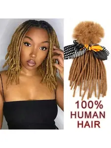 Dreadlock Extensions Human Hair 0.4cm 10 Strands Blonde, Handmade Curly Locs with Needles & Comb, Real Human Hair Dreads for All Seasons