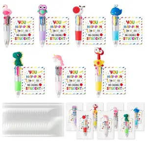 ONERIR 84 Pcs / 28 Sets End of Year Student  Cute Cartoon 4-in-1 Multicolor Retractable Ballpoint Pens with  Cards Perfect for School Party Favors   Exchange gifts couple gifts