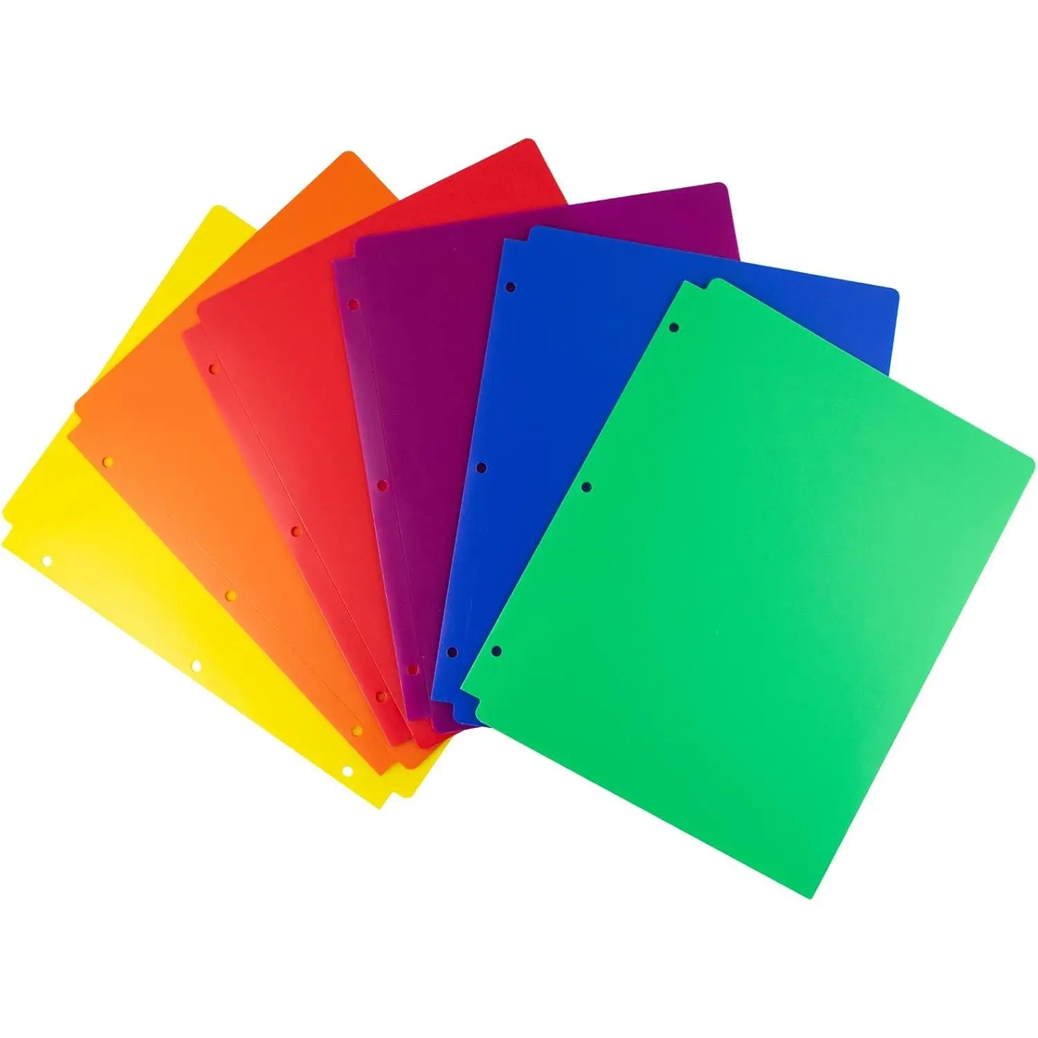 6-Pack Multicolor Synthetic 2-Pocket 3-Hole Punched Folders for 3-Ring Binders, College Use, Durable Easy-to-Clean Poly, 9.35" W x 11.5" Size Fits 8.5x11 Sheets, Document Protection, Removable Labels