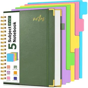 Hardcover Spiral Notebook Journal with Removable Dividers Tabs, 300 Pages Organizer Notebooks for Work School, Leather 5 Subject Notebook College Ruled, 8"x10" Large Lined Journal for Women,Sage