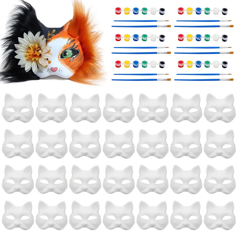 Therian Mask Kit 39 PCS DIY Blank Animal Masks with Vibrant Colors & 9 Painting Tools for Costume Party Cosplay Halloween Valentine's Day Gift halloween  boutique