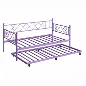 Garvee Twin Metal Daybed with Trundle, Heart-Shaped Headboard, Sturdy Steel Slat Support, Space-Saving Sofa Bed for Living Room, Bedroom, Guest Room, Easy Assembly, Purple