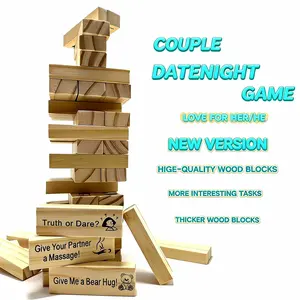 Wooden Stacking Blocks Game Naughty Tower for Couple Activities Date Night Party Fun 48 pcs Durable Safe Blocks with Storage Bag Perfect for Celebrations